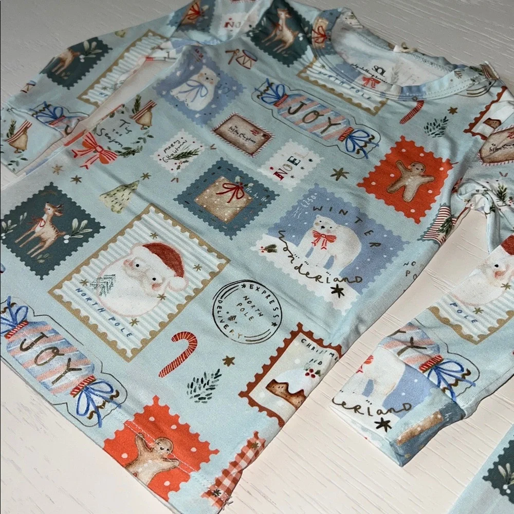 Sol Toddler Christmas Stamps Bamboo Pajama Set 12-18 18-24 months 3T 4T 5T